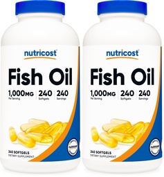 Nutricost Fish Oil Omega 3 Softgels con EPA & DHA (1000mg di Fish Oil, 560mg di Omega-3), 240 Softgels, Non OGM, Gluten Free. (Pack of 2)