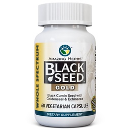 Amazing Herbs Whole Spectrum Black Seed Gold - Black Cumin Seed with Goldenseal & Echinacea, Gluten-Free & Non-GMO, Immune Support, Promotes Health & Wellness - 60 Count