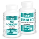Supersmart - Zink L-Carnosin + Betain HCl Bundle (Gastric Health) | Nicht-GVO & Glutenfrei - Vegetarische Kapseln