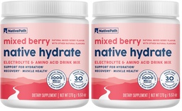 NativePath Native Hydrate, Zero Sugar, Electrolytes Powder with BCAAs, Mixed Berry Hydration, Keto & Paleo Friendly, 30 Servings (Pack of 2)