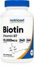 Nutricost Biotin (Vitamin B7) 10.000mcg (10mg) Vitamin Supplement, 240 Kapseln - vegetarisch, glutenfrei, Schnellfreisetzung, Nicht-GVO