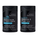 Sports Research® 90 Ct Cognitive Health Support Pack - Triple Strength Omega 3 Fish Oil EPA DHA Grassty Acids from Single-Source Wild Alaskan Pollock & Magtein Magnesium L-Threonate for Memory, Focus