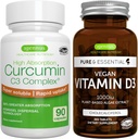 Vegan Vitamin D3 + High Absorption Curcumin C3 Complex, Vegan Bundle, 365 1000iu Vitamin D3 Tabletten + 300% Größere Absorption Curcuminoide mit schneller Aufnahme, von Igennus