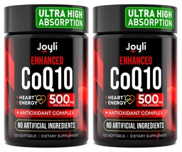 JOYLI Nutrition 2 Pack CoQ10 500mg - High Absorption Coenzyme Q10 Supplement - Co Q 10 for Energy & Vitality - Alternative to CoQ10 400mg & 300mg - 240 Softgels