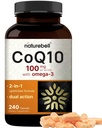 NatureBell CoQ10 100mg with Omega 3, 240 Capsules | Stable High Absorption Form – Antioxidant Support for Heart & Energy Health – Extra Strength Coenzyme Q10 Supplement