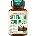 Capsules de sélénium 200 mcg – Supplément de sélénium de haute puissance pour support thyroïdien, antioxydant et immunitaire – Suppléments minéraux essentiels L-Sélénométhionine hautement biodisponibles – Vegan, 100 Capsules