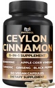 Ceylon Cinnamon Capsules with Berberine HCl Supplement - Panax Ginseng, Apple Cider Vinegar, Turmeric Curcumin - Support Immunity & Energy Production - 60 Capsules - 2 Month Supply