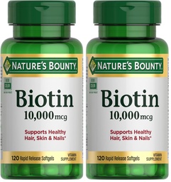 Natur Bounty Biotin Haarhaut und Nägel Vitamine, unterstützt gesundes Haar, Haut und Nägel, 10.000 mcg, 120 Softgels (Paket von 2)
