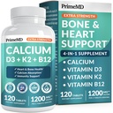 4-in-1 Calcium 1200 mg mit Vitamin D3 K2 - Extra Strength Calcium Supplements für Frauen und Männer mit D3 K2 Vitamin 5000 IE - Everyday Vitality Supplement - Vegan-freundlich, glutenfrei, Nicht-GVO (120ct)