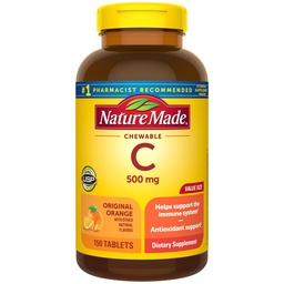 Nature Made Chewable Vitamin C 500 mg, Dietary Vitamin C Supplement for Immune Support, 150 Tablets, 150 Day Supply