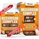 Gehirnergänzungen für Gedächtnis und Fokus, Pilzergänzung, 20 in 1 Pilzkomplex mit Löwenmähne, Reishi, Türkeischwanz, Cordyceps, Shiitake, für Fokus, Brian, Gedächtnisergänzung, 120 Kapseln