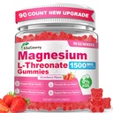 90 Count Magnesium L-Threonate Gummies, High Absorption Magnesium Threonate Supplement for Adults & Kids, Support Brain Health, Memory, Focus, Restful zzZ & Muscle, Sugar Free, Vegan, Non-GMO
