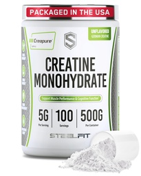 SteelFit Creapure Creatine Monohydrate Powder, Unflavored - German Micronized Creatine Powder for Men & Women - Gym Workout Nahrungsergänzungsmittel für Muskelaufbau, Gehirngesundheit & Stärke Building