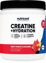 Nutricost Creatine Monohydrate + Hydration Fruit Punch Flavored (30 Servings) - 7 Vitamins & Minerals, 5000mg of Creatine Per Serving