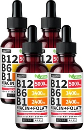 (4 Pack) Vitamin B12 und B6 Flüssigkeitstropfen, B12 Sublingual Vitamin B Complex - B 12 Vitamin 5000mcg - B12 Methylcobalamin für Energie, Gehirn und Herz Unterstützung mit 27,200 mcg, Himbeer, 80 Servierungen