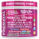 Natal Glow Methylated Prenatal Vitamins for Women Folate Omega 3 Vitamins A B12 C D3 E K2 Iron Riboflavin Biotin Choline Calcium Iodine Magnesium Zinc Selenium Copper Manganese by Clean Nutra