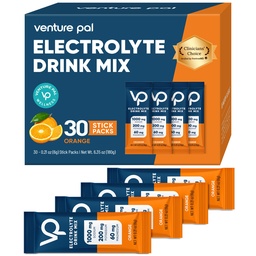 Venture Pal High Sodium Sugar Free Electrolytes Powder Packet - Hydration Packets with Vitamin, Sodium & Potassium | Zero Calories | Vegan, Keto & Paleo Friendly Electrolyte Drink Mix - 30 Sticks
