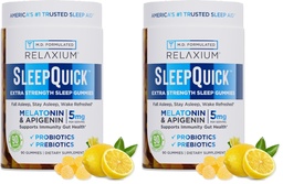 Relaxium SleepQuick Gummies - Aide au sommeil + Gut Health & Immune Support, 5mg Mélatonine, Vitamine D-3 + Mélange prébiotique et probiotique, sans gluten et sans médicament, Saveur de citron, 90 Gummies (paquet de 2)