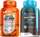 Herbtonics Multi Collagen Gummies Type 1,2,3,5 & 10 with Biotin for Hair Growth, Skin, Nails - Night Time Weight Supplement with Melatonin to Support Sleep & Metabolism | Melatonin for Women and Men