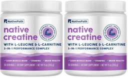 NativePath Creatine Monohydrat-Pulver mit L-Leucine & L-Carnitin - Muskelaufbau-Ergänzung für Männer & Frauen - 30 Servierungen (Pack von 2)