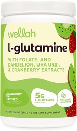 Wellah L-Glutamine Powder Strawberry Kiwi (50 Servings) - 5g L-Glutamine Per Serving, Sweetened with Stevia