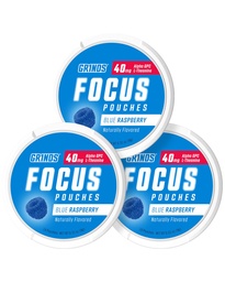 GRINDS Focus Pouches - natürlich mit nootropischen Zutaten aromatisiert - Enthält Alpha GPC und L-Theanin, zuckerfrei - 3 Packung, 18 Beutel pro Dose - Blaue Himbeere