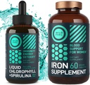 WILD FUEL Eisen Tabletten für Frauen mit Folsäure und flüssigem Chlorophyll mit Spirulina weibliche Gesundheit und Detox Bundle
