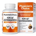 Physician's CHOICE KSM-66 Ashwagandha Root Powder Extract 1,000mg - Organic - with Black Pepper for Maximum Absorption - 5% Withanolides - Stress, Mood & Athletic Support - 60 Vegan Capsules