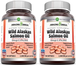 Amazing Omega Wild Alaskan Salmon Oil 2000mg par supplément de softgels servis (180,2 Pack)