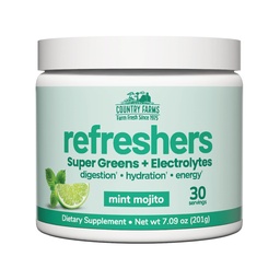 Country Farms Refreshers, Super Greens and Electrolytes, Essential Minerals and Superfoods, Hydration Support, Promotes Natural Energy, with Fiber, Mint Mojito, 30 Servings