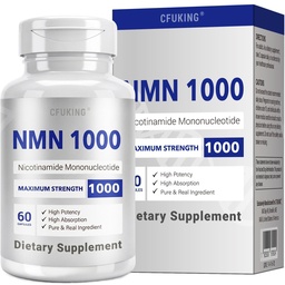 NMN 1000mg Per Serving Maximum Strength - 99% Pure NMN, Stabilized, 60 Caps