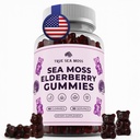 TrueSeaMoss Sea Moss Gummis mit Elderberry, Burdock Root & Bladderwrack – Vegan, Non-GMO-Formel für Erwachsene & Kinder – 1200mg pro Servierung, Fruchtiger Geschmack, Made in USA – 60 Gummis