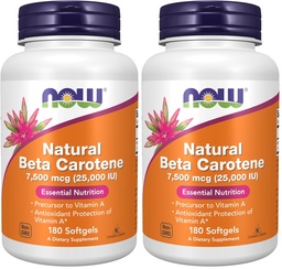 NOW Foods Supplements,Natural Beta Carotene 25,000 IU,Essential Nutrition,180 Softgels,(Pack of 2)