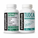 STAY ALIVE Wormwood and TUDCA Bundle with Black Walnut, Quassia and Clove Extract, 240 Vegan Pills, Non-GMO & Gluten Free Digestive & Liver Health Supplement