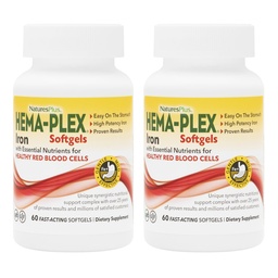NaturesPlus Hema-Plex Iron - 60 Fast-Acting Softgels - 2 Pack - 85 mg Eisen + Vitamin C & Bioflavonoide für gesunde rote Blutkörperchen - Vegan, Glutenfrei - 40 Gesamt Servierungen