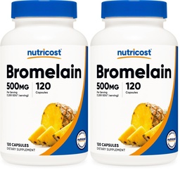 Nutricost Bromelain 500mg, 120 Vegetarian Capsules - Bromelain (1200 GDU), Non-GMO, Gluten Free (Pack of 2)
