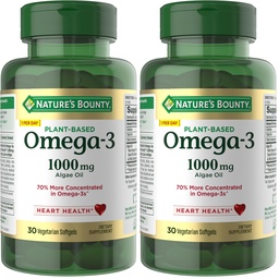 Nature's Bounty Omega 3, Plant-Based Omega 3 Fatty Acid Supplement, 520mg, Unterstützt Ganzkörpergesundheit Einschließlich Herz, Haut, Joint, 30 Vegetarische Softgels, Fischöl Alternative (Paket von 2)