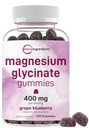Magnesium Glycinate Gummies 400mg Per Serving, 120 Count | Natural Grape Blueberry Flavor | Potent Elemental Form + Chelated for High Absorption | Healthy Muscle, Bones, & Mood Support Supplement