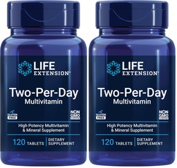 Life Extension Zwei-Per-Day High Potency Multi-Vitamin & Mineral Supplement - Vitamine, Mineralien, Pflanzenextrakte, Quercetin, 5-MTHF Folate & More - Glutenfrei - Non-GMO - 120 Tabletten (Pack von 2)
