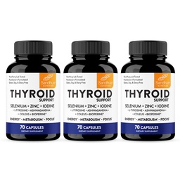 Sandhu's Thyroid Support Complex with Selenium, Zinc, Iodine, L Tyrosine, Ashwagandha | Pure Health Supplement for Women & Men | 70 Count (Pack of 3), 105 Days Supply