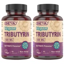 DEVA Vegan Tributyrin Supplement - Butyrate Precursor, Gut Barrier Support, Butyric Acid, 500 MG Vegan Capsules, Leaky Gut Support, Digestion, 90 Count (Pack von 2)