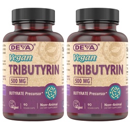 DEVA Vegan Tributyrin Supplement - Butyrate Precursor, Gut Barrier Support, Butyric Acid, 500 MG Vegan Capsules, Leaky Gut Support, Digestion, 90 Count (Pack von 2)