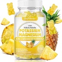 Softbear Kalium Gummi für Erwachsene, Zuckerfreie Kalium Magnesium Ergänzung mit Vitamin B6 CoQ10 für Leg Cramps Muskel Gesundheit Vegan Ananas Flavor 60 Gummis