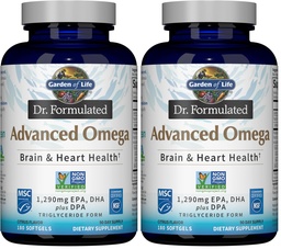 Garden of Life Dr. Formulated Advanced Omega Fish Oil - Lemon,1,290mg EPA,DHA + DPA in Triglyceride Form,Source Omega 3 Supplement for Ultimate Brain & Heart Health,Non-GMO,180 Softgels,(Pack of 2)