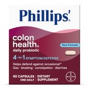 Phillips' Colon Health Daily Probiotic Capsules, 4-in-1 Symptom Defense to Help Defend Against Occasional Gas, Bloating, Constipation, and Diarrhea, Daily Supplement, 90 Count