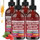 Berberine with Ceylon Cinnamon Supplement Liquid Drops + Bitter Melon Extract, Glucomannan, Gymnema, Chromium, Turmeric, Panax Ginseng, Moringa- 8 OZ