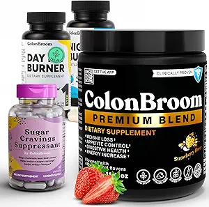 ColonBroom Premium Psyllium Husk Powder(50 Servierungen) + Day&Night Burner Supplements, Gewichtsverlust Pillen(60 Servierungen) + Zucker Craving Suppressant - Chromium Picolinate 200mcg(60 Servierungen), 4 Artikel