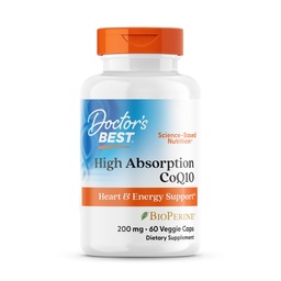 Doctor's Best High Absorption CoQ10 200mg mit BioPerine Supplement - Coenzym Q10 Kapseln für Herz-Gesundheit & Antioxidans Unterstützung, CoQ10 200 mg für Frauen und Männer, Non GMO - 60 Veg Kapseln