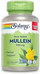 Solaray Mullein Leaf 330 mg - beruhigende Kräuterunterstützung - Mullein Kapseln Traditionell verwendet, um Gesundheit und Wellness zu unterstützen - Vegan, Non-GMO, Lab Verified, 60-Day Garantie, 200 Servietten, 200 VegCaps