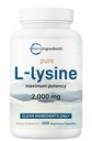 Reine L-Lysine 2.000mg, 300 Veggie Kapseln | Maximale Potenz, leicht absorbiert, freie Form | Essential Amino Acid für Collagen, Lip, & Immununterstützung | Clean Ingredients Ohne Füllstoffe